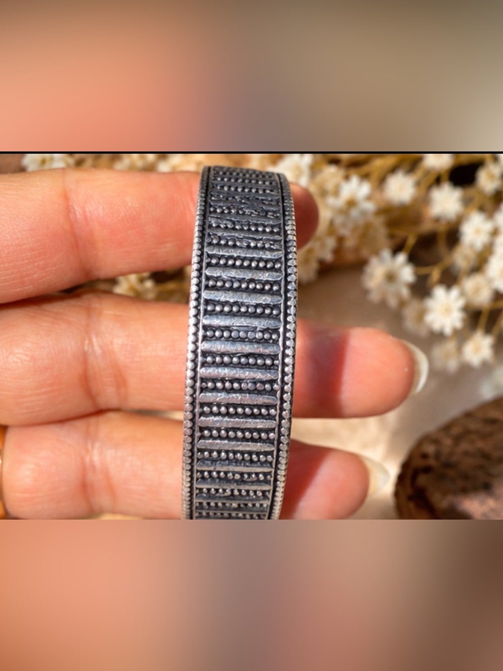 925 Sterling Silver Textured Cuff Bracelet – Oxidized Finish